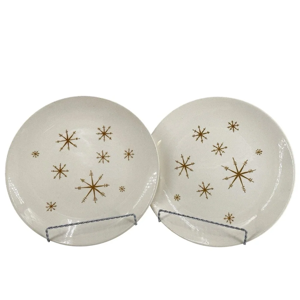Vintage Royal China Star‎ Glow Dinner Plates Mid Century Modern Atomic Set of 2